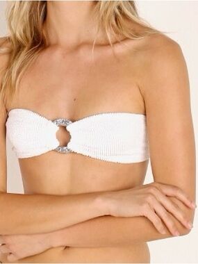 Hunza G Mila Bikini Top White with Silver Ring Like New Small